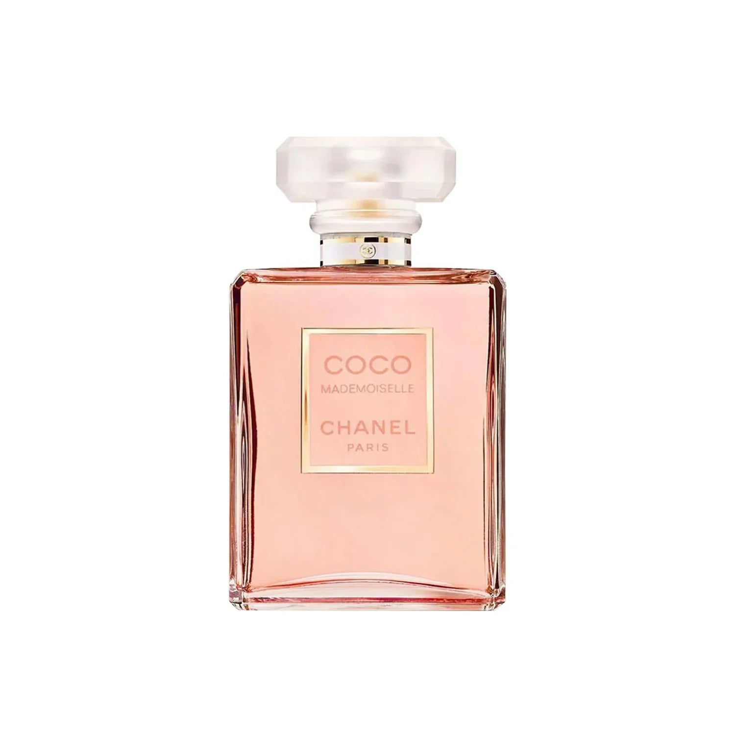 Chanel Coco Mademoiselle perfume bottle on a white background