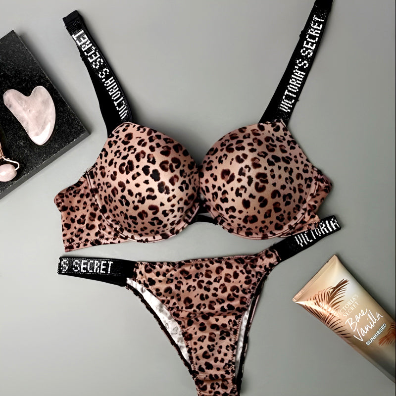 Stylish Lace Leopard Print Push-Up Bra and Panty Set – Luxury Lingerie for Confident Style and Comfortable Wear