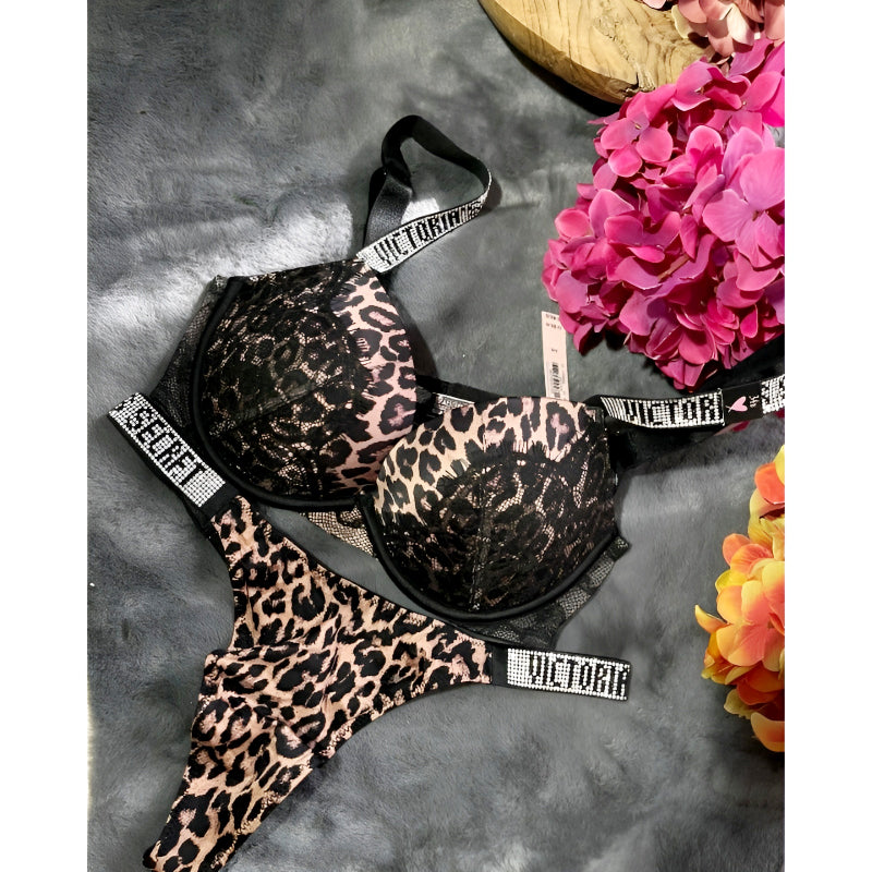 Stylish Lace Leopard Print Push-Up Bra and Panty Set – Luxury Lingerie for Confident Style and Comfortable Wear