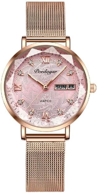 WATCHPRO - Swiss Brand POEDAGAR Women Watch Stainless Steel Mesh Rose Gold Simple Waterproof Luminous Ladies Watches Luxury Quartz Elegant