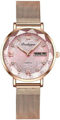 WATCHPRO - Swiss Brand POEDAGAR Women Watch Stainless Steel Mesh Rose Gold Simple Waterproof Luminous Ladies Watches Luxury Quartz Elegant