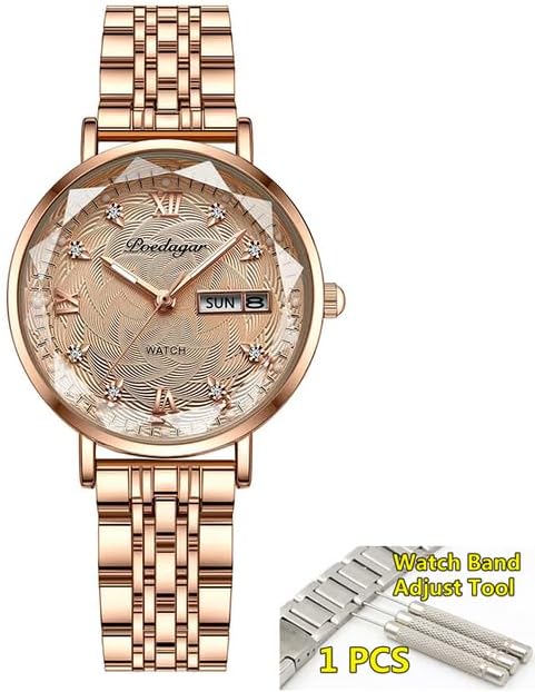 WATCHPRO - Swiss Brand POEDAGAR Women Watch Stainless Steel Mesh Rose Gold Simple Waterproof Luminous Ladies Watches Luxury Quartz Elegant