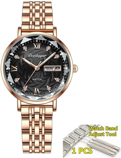 WATCHPRO - Swiss Brand POEDAGAR Women Watch Stainless Steel Mesh Rose Gold Simple Waterproof Luminous Ladies Watches Luxury Quartz Elegant