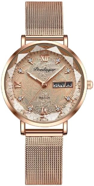 WATCHPRO - Swiss Brand POEDAGAR Women Watch Stainless Steel Mesh Rose Gold Simple Waterproof Luminous Ladies Watches Luxury Quartz Elegant