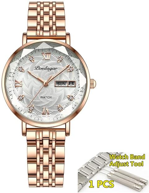 WATCHPRO - Swiss Brand POEDAGAR Women Watch Stainless Steel Mesh Rose Gold Simple Waterproof Luminous Ladies Watches Luxury Quartz Elegant