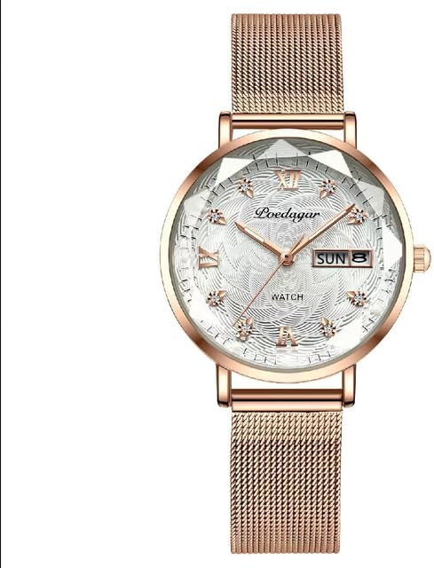 WATCHPRO - Swiss Brand POEDAGAR Women Watch Stainless Steel Mesh Rose Gold Simple Waterproof Luminous Ladies Watches Luxury Quartz Elegant