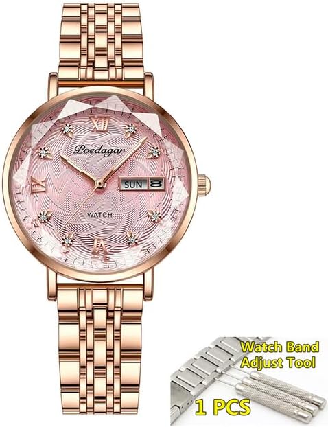 WATCHPRO - Swiss Brand POEDAGAR Women Watch Stainless Steel Mesh Rose Gold Simple Waterproof Luminous Ladies Watches Luxury Quartz Elegant