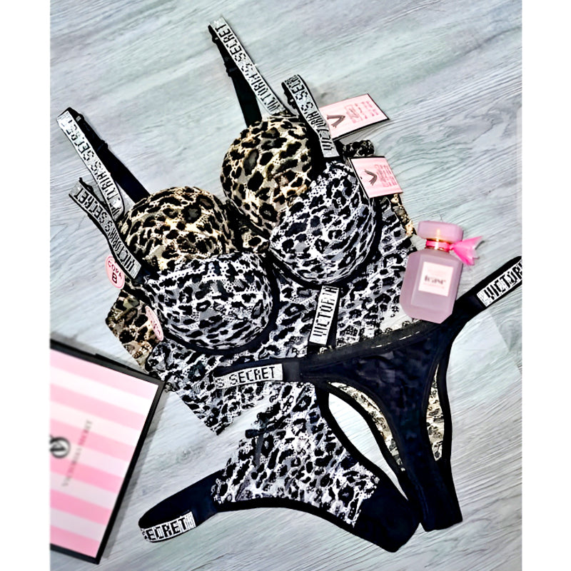Stylish Lace Leopard Print Push-Up Bra and Panty Set – Luxury Lingerie for Confident Style and Comfortable Wear
