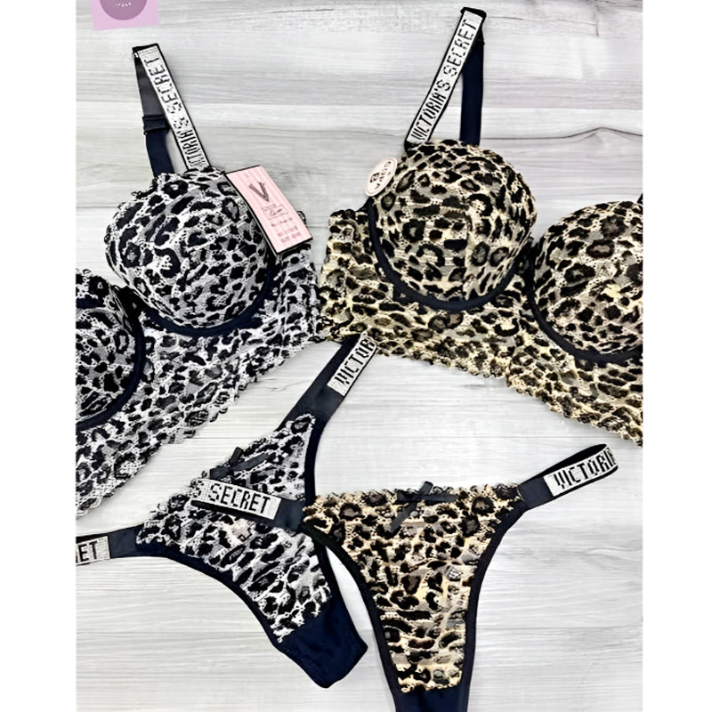 Stylish Lace Leopard Print Push-Up Bra and Panty Set – Luxury Lingerie for Confident Style and Comfortable Wear