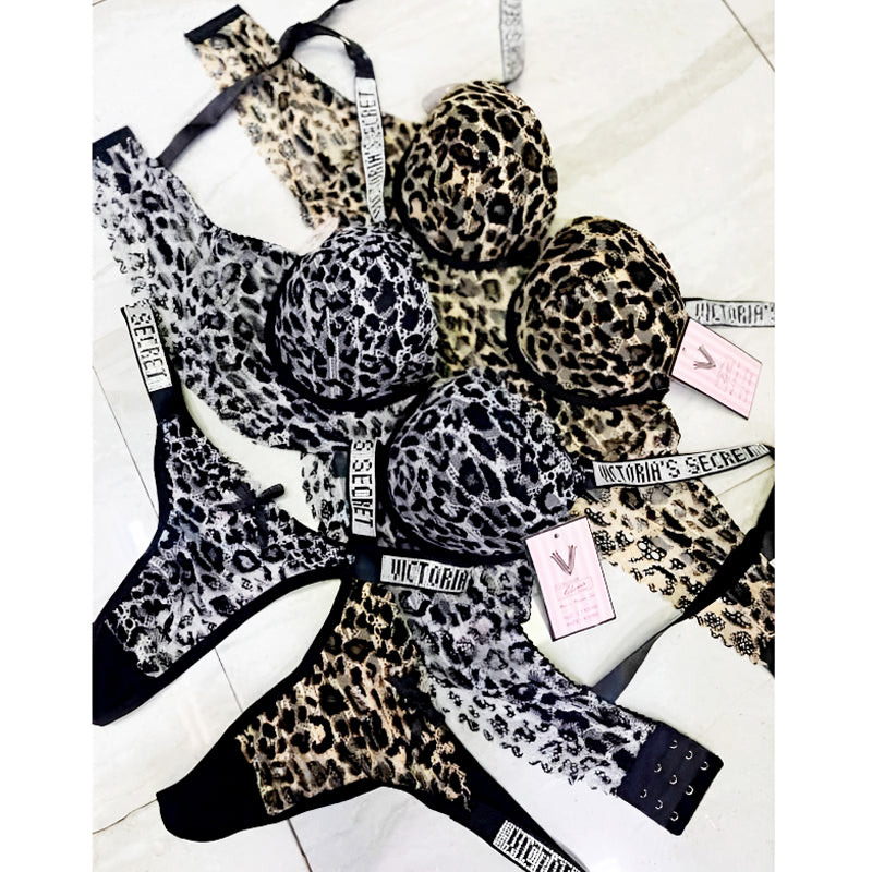 Stylish Lace Leopard Print Push-Up Bra and Panty Set – Luxury Lingerie for Confident Style and Comfortable Wear