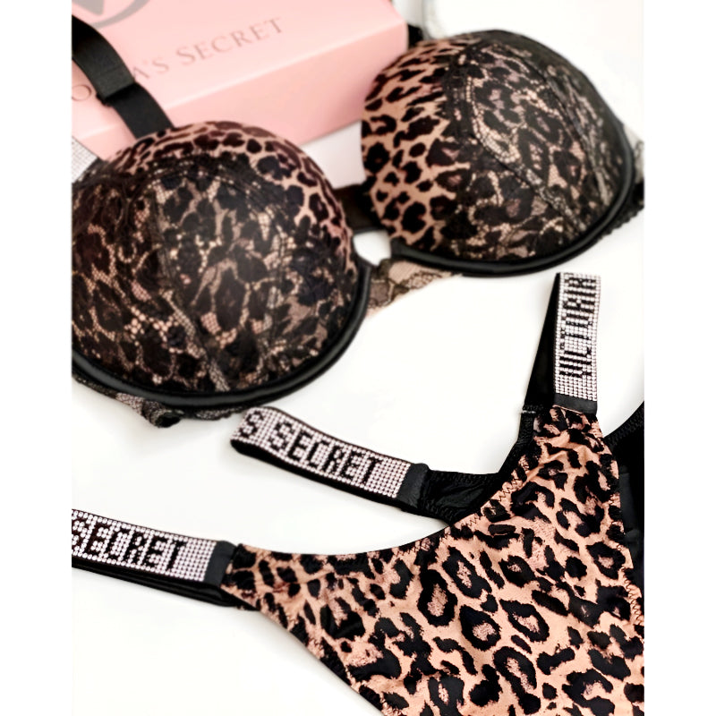 Stylish Lace Leopard Print Push-Up Bra and Panty Set – Luxury Lingerie for Confident Style and Comfortable Wear