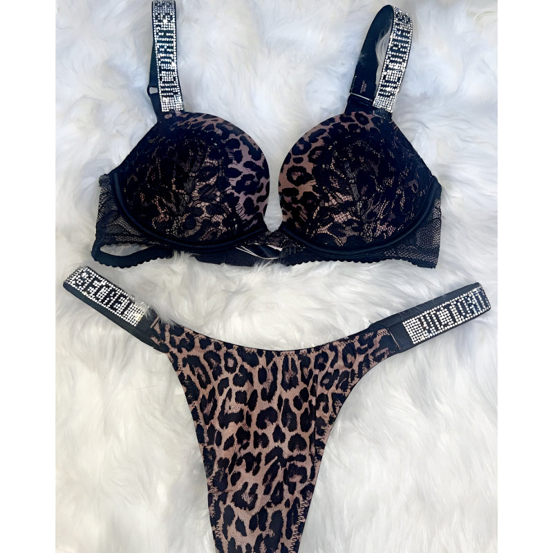 Stylish Lace Leopard Print Push-Up Bra and Panty Set – Luxury Lingerie for Confident Style and Comfortable Wear