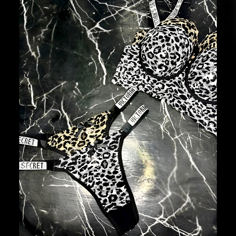 Stylish Lace Leopard Print Push-Up Bra and Panty Set – Luxury Lingerie for Confident Style and Comfortable Wear