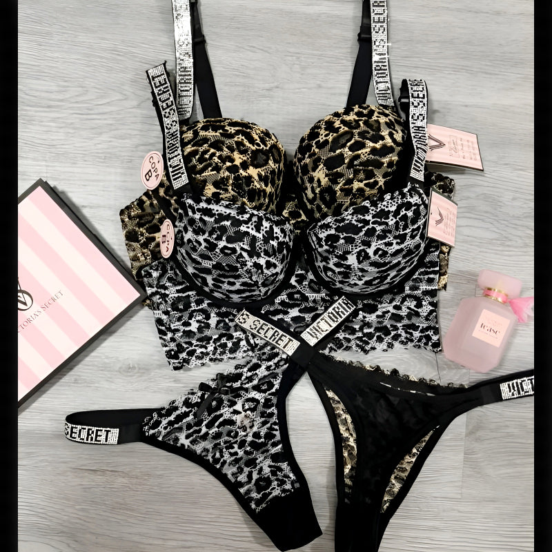 Stylish Lace Leopard Print Push-Up Bra and Panty Set – Luxury Lingerie for Confident Style and Comfortable Wear