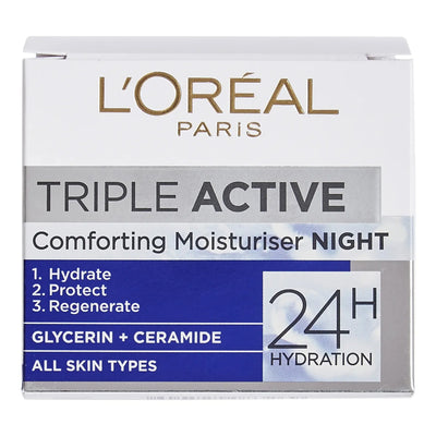 L’Oréal Paris Triple Active Comforting Moisturiser Night Cream (All Skin Types) – 24H Hydration