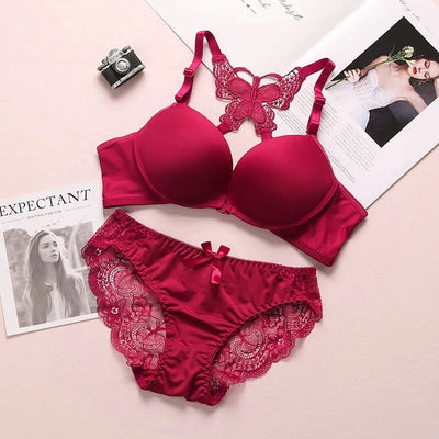 Elegant Butterfly Back Front-Closure Push-Up Bra & Panty Set for Women – Comfortable Everyday Lingerie