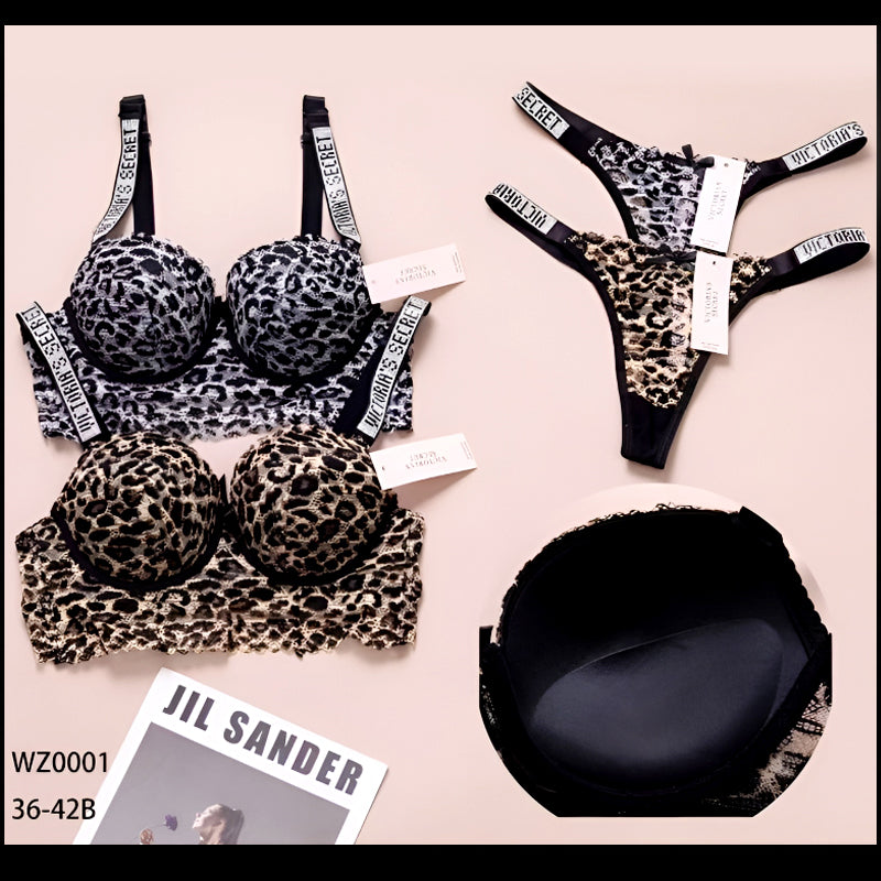 Stylish Lace Leopard Print Push-Up Bra and Panty Set – Luxury Lingerie for Confident Style and Comfortable Wear